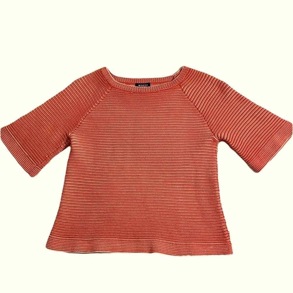 WORTH New York Pullover Knit Cotton Sweater in Red/Orange Size P